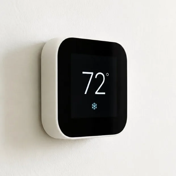 A wall thermostat in a Jacksonville home, set for cooling